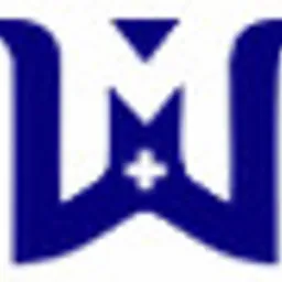 Niebieski, symetryczny znak graficzny przypominający stylizowaną literę W z elementami krzyża i strzałki, umieszczony na białym tle.