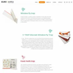 Oficjalna strona internetowa firmy Euroimpex Polska sp z o.o. prezentująca produkty do monitorowania i zwalczania szkodników, w tym pułapki na muchy okienne i mole spożywcze.