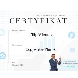 Certyfikat za uczestniczenie w wielu webinarach edukacyjnych na temat reklamy  w internecie i copywritingu