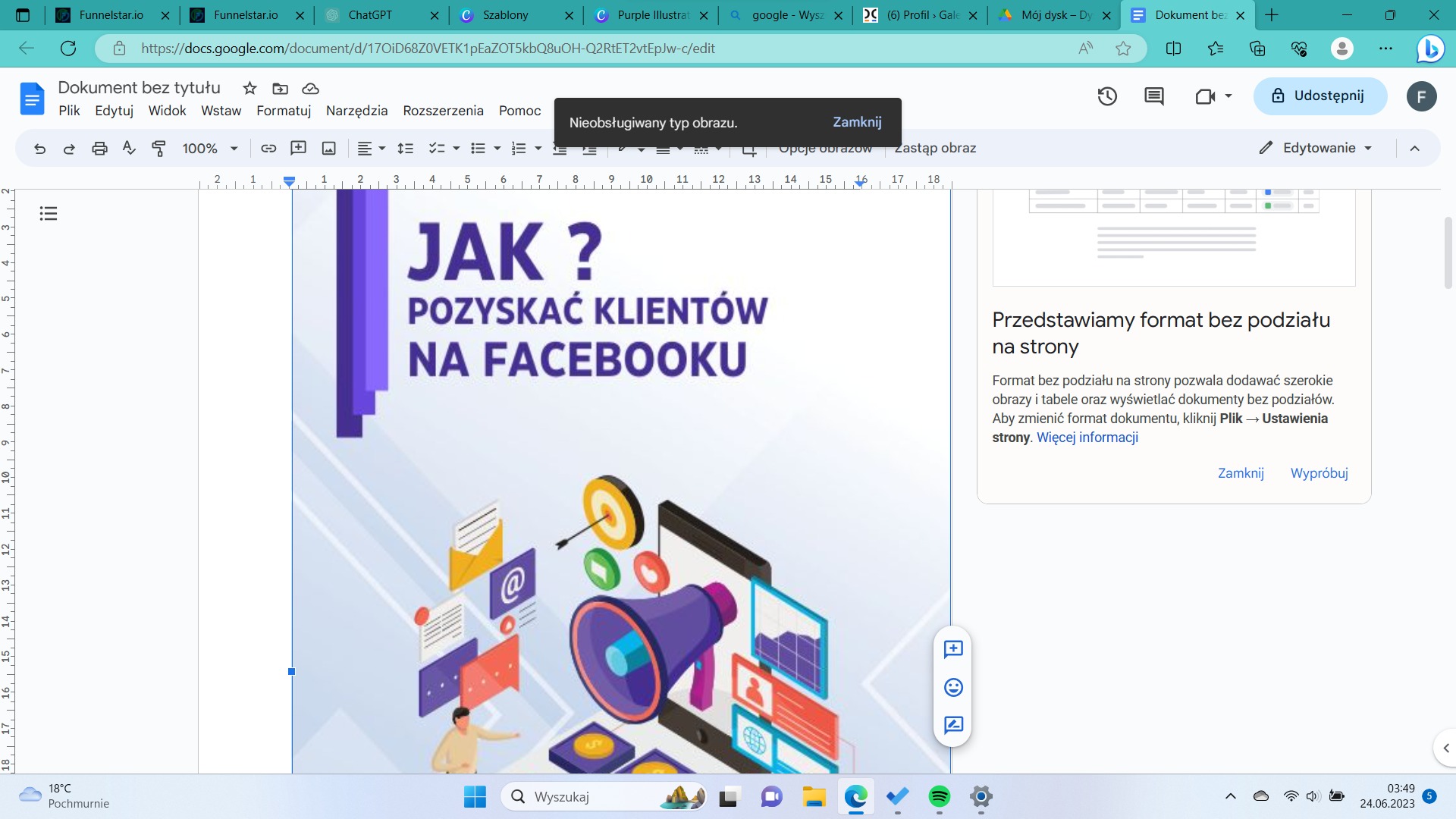 Praca nad stworzeniem e-booka aby pozyskać klientów w sposób organiczny lub przez płatne reklamy.