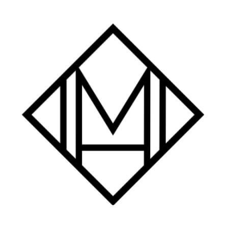 Stylizowane logo w kształcie rombu z wpisanymi literami 'M' i 'D' w czarnym konturze na białym tle.