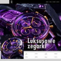 Grafika promocyjna luksusowych zegarków w odcieniach fioletu i złota, z widocznymi detalami mechanizmów, prezentowana w Warszawie.