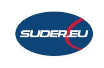 Logo firmy SUDER.EU na niebieskim owalu z czerwoną obwódką, umieszczone na białym tle.