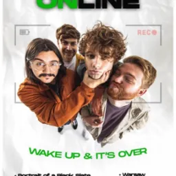 Promocyjny plakat zespołu Lovejoy Online z listą utworów, stylizowany na ujęcie z kamery z efektem rybiego oka.