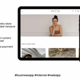 Responsywny układ strony internetowej sklepu z biżuterią na tablecie i smartfonie, prezentujący kolekcję naszyjników, zrealizowany we Wrocławiu.