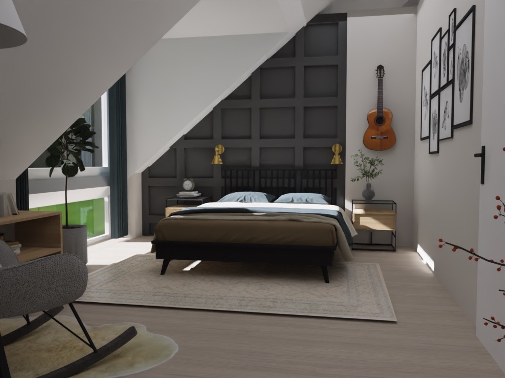 Projekt sypialni - wizualizacja poglądowa