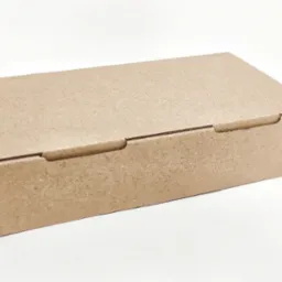 Zamknięte, prostokątne pudełko z brązowej tektury, widoczne na białym tle, z delikatnym cieniem po prawej stronie.