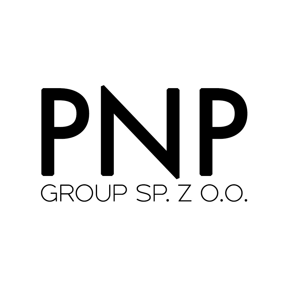 Minimalistyczne logo 'PNP GROUP SP. Z O.O.' w czerni na białym tle, z wyraźnym, nowoczesnym fontem.