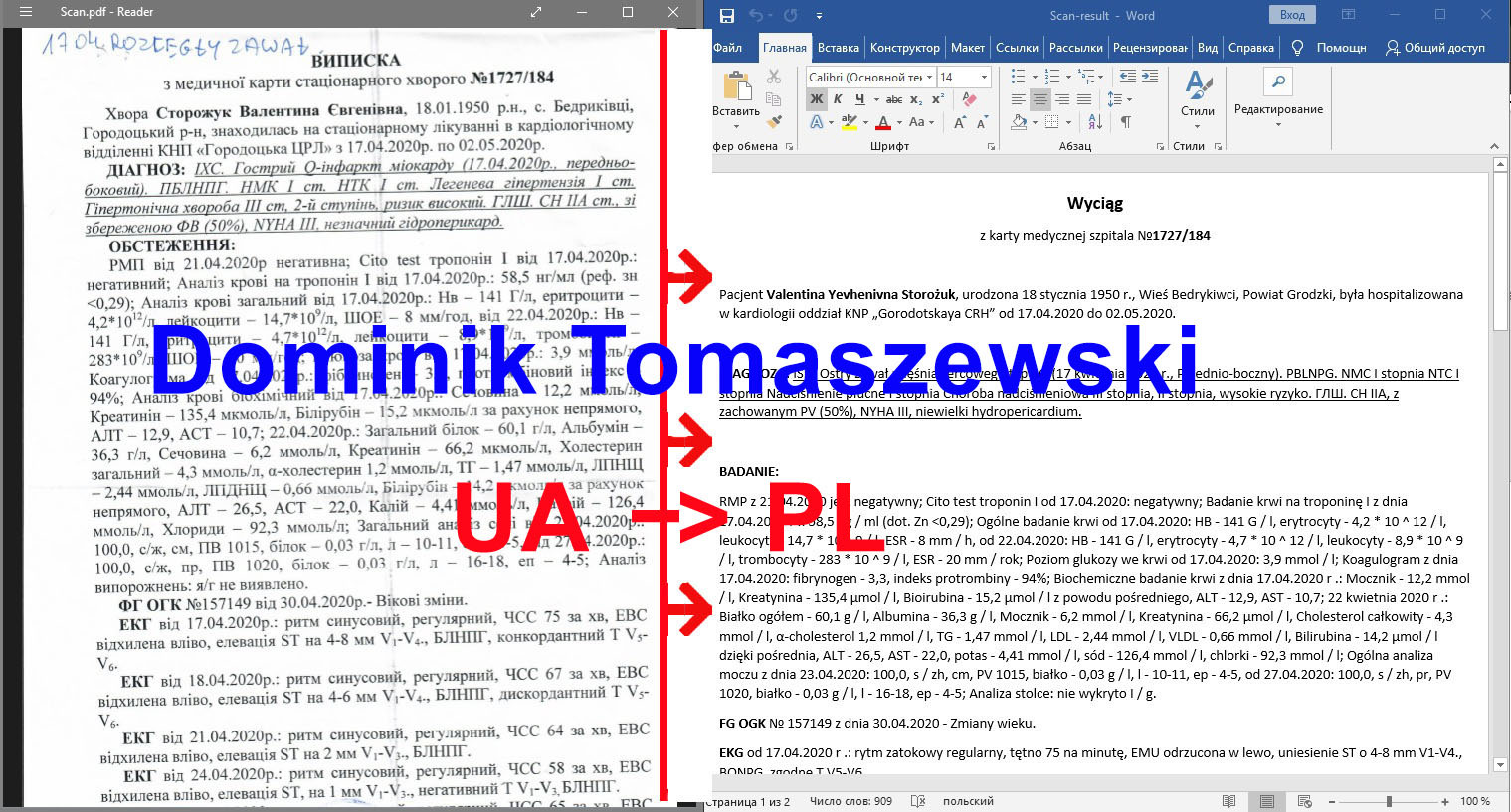Wzór tłumaczenia medycznych dokumentów z UKRAIŃSKIEGO na POLSKI