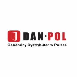 Logo firmy DAN-POL, generalnego dystrybutora w Polsce, z symbolem otwartych drzwi w czerwonym kwadracie.