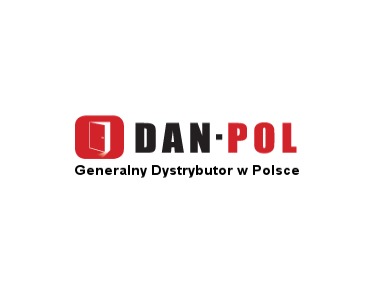 Logo firmy DAN-POL, generalnego dystrybutora w Polsce, z symbolem otwartych drzwi w czerwonym kwadracie.