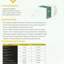 Informacja produktowa płyt izolacyjnych Fasada 040 firmy Styro-Gold, z parametrami technicznymi i zastosowaniem, dostępnych w Poniatowie.