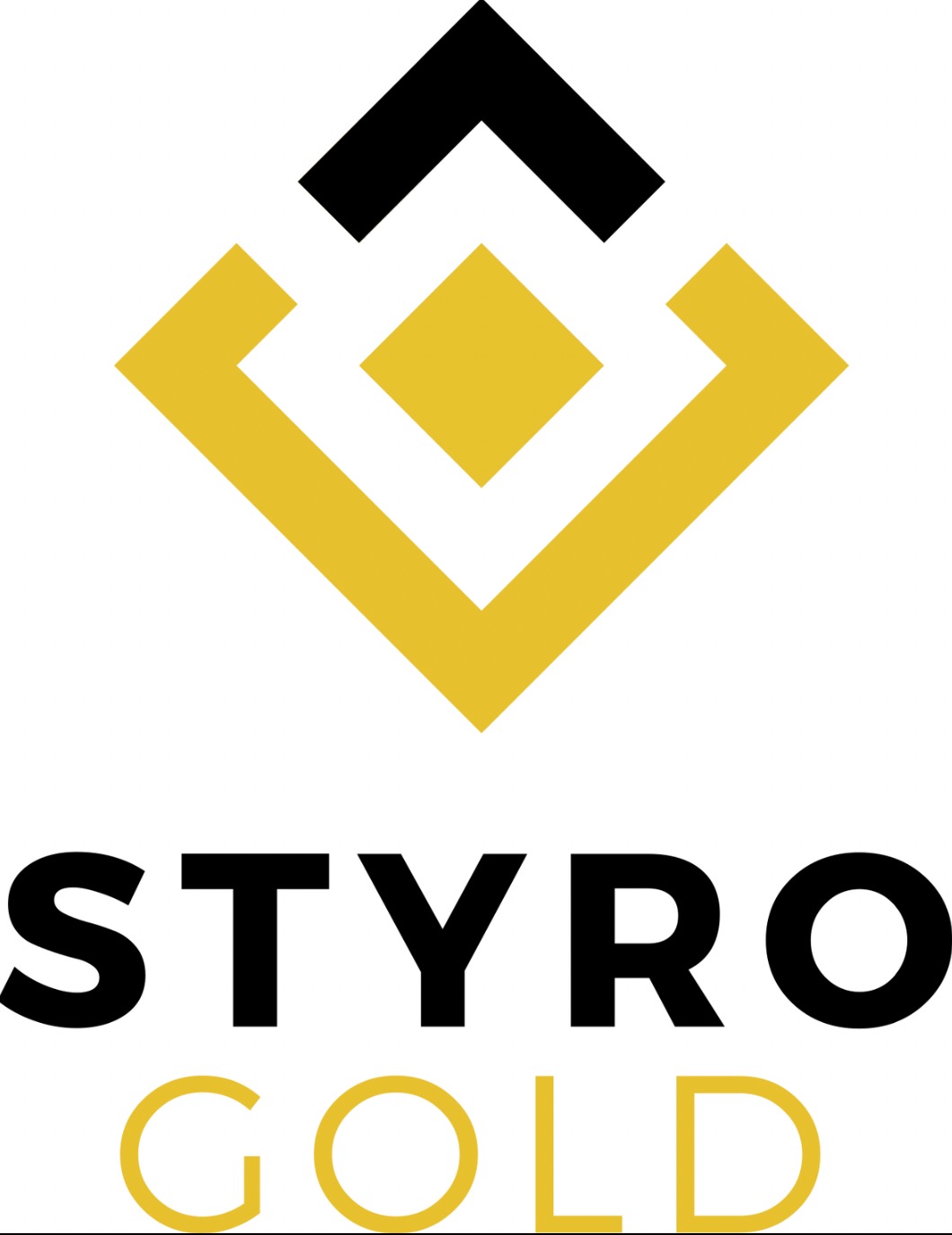 Logo firmy z geometrycznym symbolem w kolorach czarnym i złotym oraz napisem 'STYRO GOLD'.