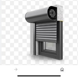 Majgo Łukasz Rudzki - Przekrój przez ścianę z zamontowaną roletą zewnętrzną w kolorze antracytowym, widoczny mechanizm zwijania i fragment okna PCV.