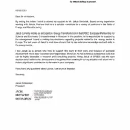 Skan listu referencyjnego od firmy EPSEC, wystawionego dla Jakuba Stefaniaka, z podpisem elektronicznym prezesa Jacka Kotrasińskiego.