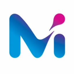 Gradientowe logo z literą 'M' stylizowane na połączenie z kroplą, w kolorach przechodzących od niebieskiego do różowego.