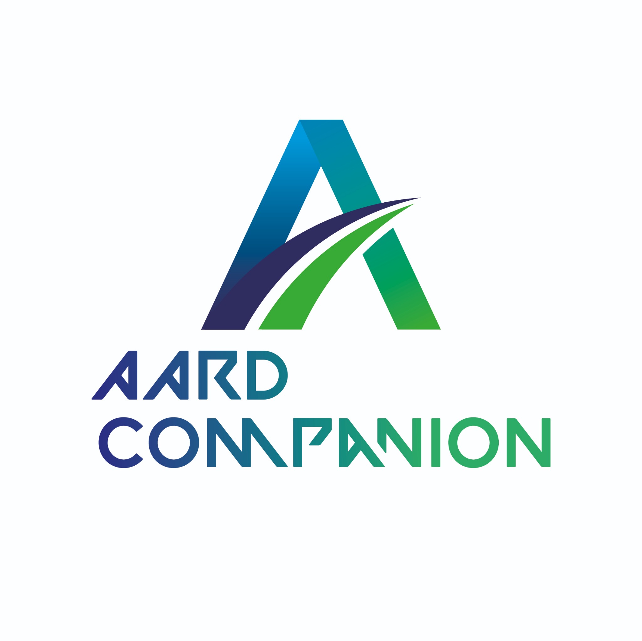 Logo firmy AARD COMPANION z gradientowym symbolem 'A' i zielonym akcentem graficznym