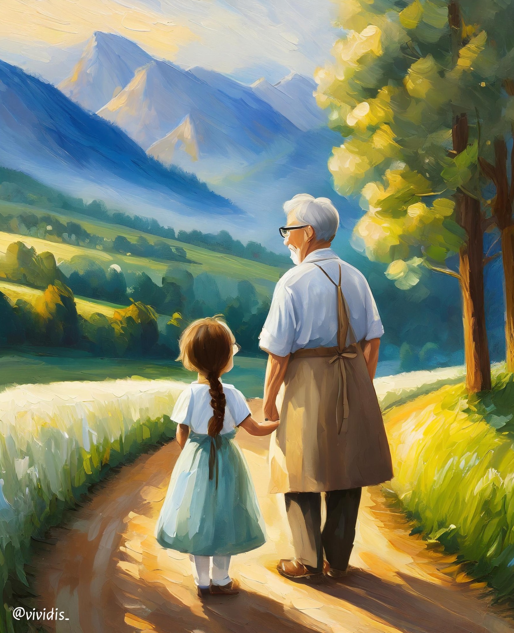 Jedna z grafik do mojej autorskiej książki, grafika przedstawia mnie jako małe dziecko oraz mojego dziadka.