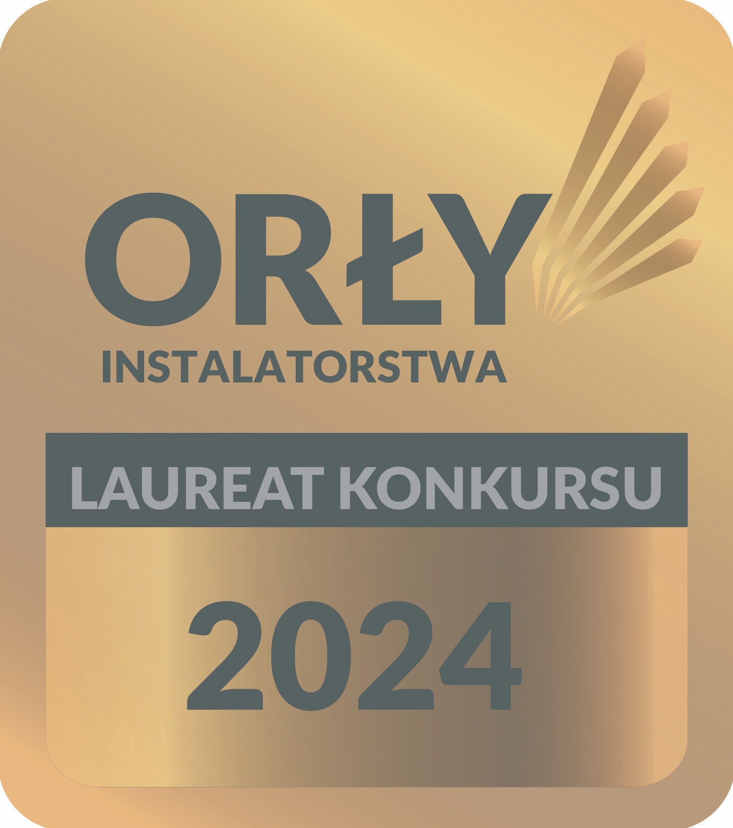 Złota odznaka 'Orły Instalatorstwa' - Laureat Konkursu 2024 z symbolizującymi piórami.