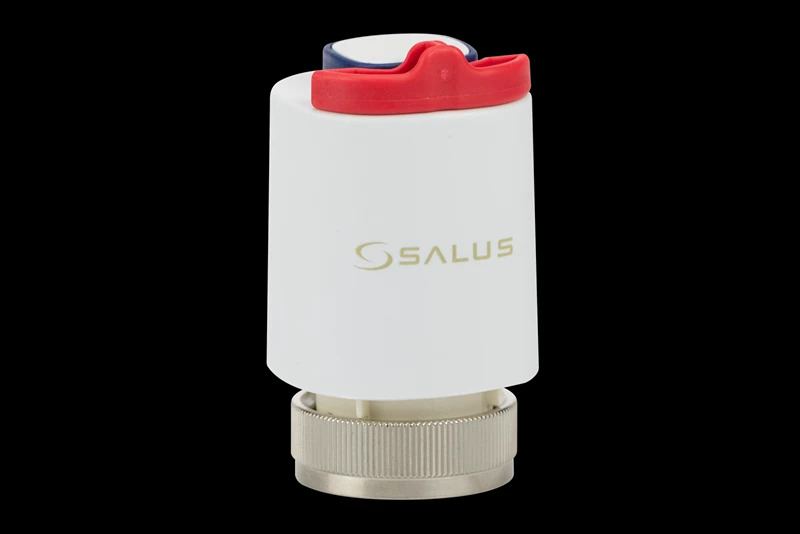 Różne typy elektrozaworów do układów ogrzewania podłogowego i grzejników.