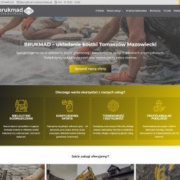 Kaminski.link - Strona internetowa firmy Brukmad z Tomaszowa Mazowieckiego, specjalizującej się w układaniu kostki brukowej, z widocznym fragmentem realizacji i danymi kontaktowymi.