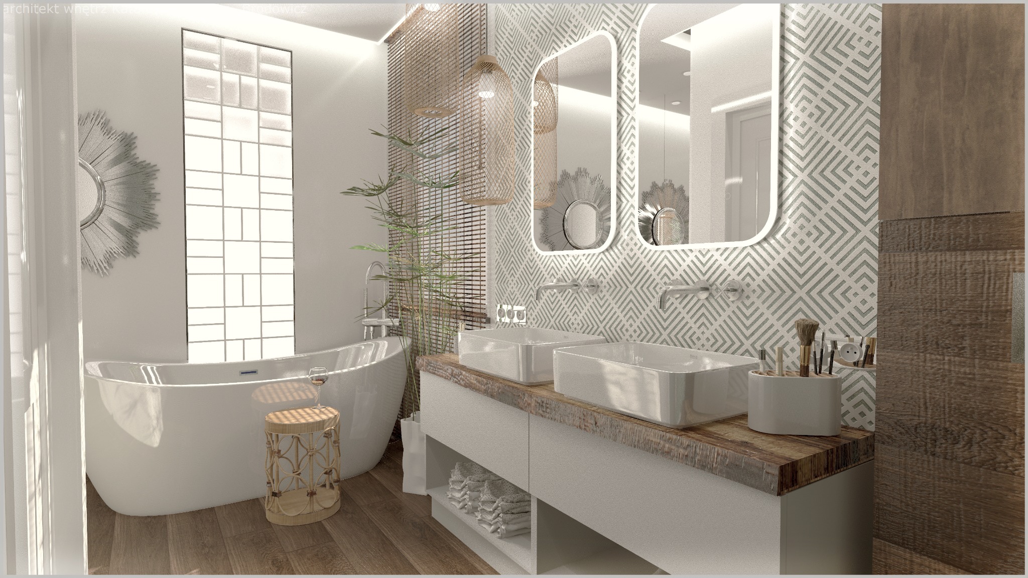 projekt łazienki z wolnostojącą wanną