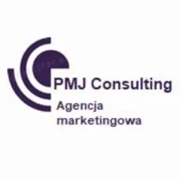 Fioletowe logo PMJ Consulting z nazwą firmy i dopiskiem 'Agencja marketingowa' na białym tle.