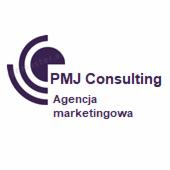 Fioletowe logo PMJ Consulting z nazwą firmy i dopiskiem 'Agencja marketingowa' na białym tle.