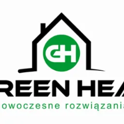 Logo firmy Green Heat z motywem domu i hasłem 'nowoczesne rozwiązania'.