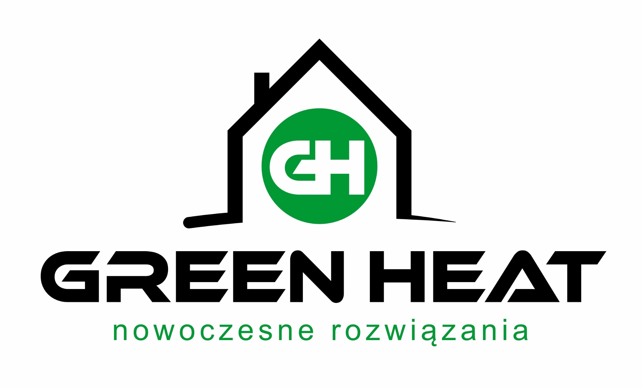 Logo firmy Green Heat z motywem domu i hasłem 'nowoczesne rozwiązania'.