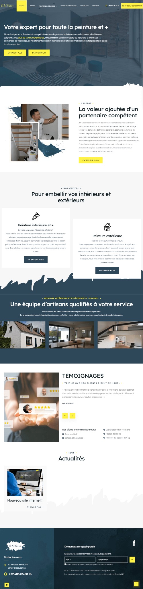 Strona internetowa firmy remontowo-budowlanej z wizualizacjami usług malowania wnętrz i elewacji oraz referencjami klientów.