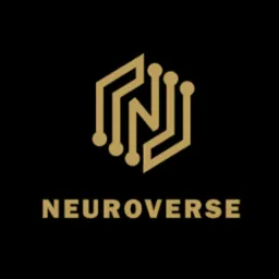 Złote logo Neuroverse na czarnym tle, przedstawiające literę N w formie układu scalonego z okrągłymi punktami połączeń.
