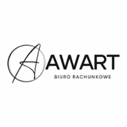 Logo firmy 'AWART Biuro Rachunkowe' z abstrakcyjnym elementem graficznym w formie litery A wpisanej w okrąg.