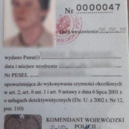 Licencje 
Usługi detektywistyczne Modliszka24 
Ewelina Tanecka