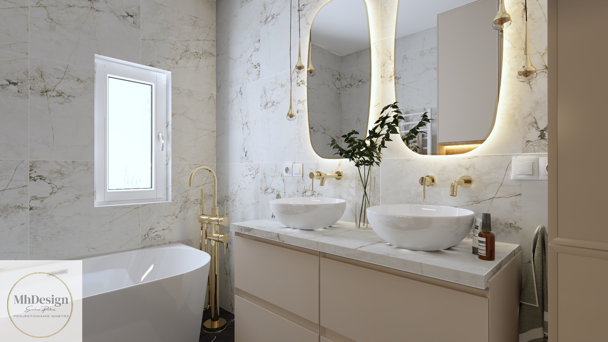 Projekt łazienki w stylu modern classic