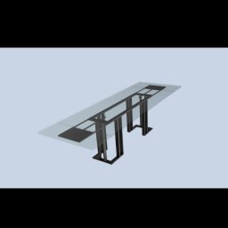 Prokonekt-met - Wizualizacja 3D konstrukcji stołu z czarnymi metalowymi nogami i przezroczystym blatem, prezentowana przez firmę z Gorzyc.