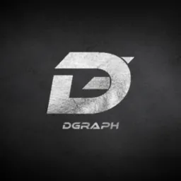 Srebrne logo 'DGRAPH' z efektem tekstury na ciemnoszarym, chropowatym tle.
