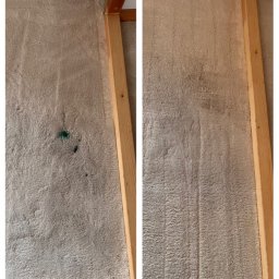 Multi Clean Paweł Sitkowski - Kolaż przedstawiający dywan przed i po czyszczeniu; po lewej widoczne zielone plamy, po prawej dywan po praniu z widocznymi śladami po czyszczeniu.