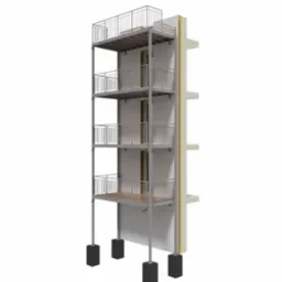 Wizualizacja budynku z czterema balkonami z metalowymi balustradami, wspartymi na słupach z betonowymi podstawami.