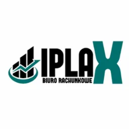 Logo firmy IPLAX Biuro Rachunkowe z grafiką słupków wzrostu i strzałki w kolorze turkusowym.