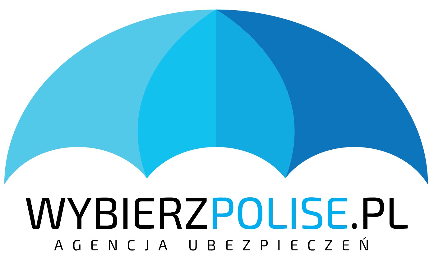 Logo agencji ubezpieczeniowej WybierzPolise.pl z grafiką parasola w odcieniach niebieskiego.