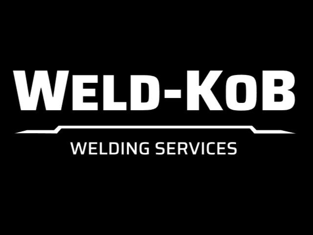 Logo firmy Weld-Kob Welding Services w kolorze białym na czarnym tle.