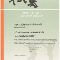 Certyfikat 'Projektowanie nowoczesnych interfejsów aplikacji'