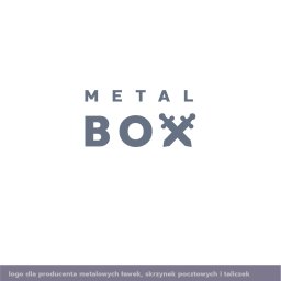 Kaja Czerniawska - Szare logo 'METAL BOX' z symbolem skrzyżowanych mieczy zamiast litery X, dla producenta metalowych ławek, skrzynek pocztowych i taliczków.