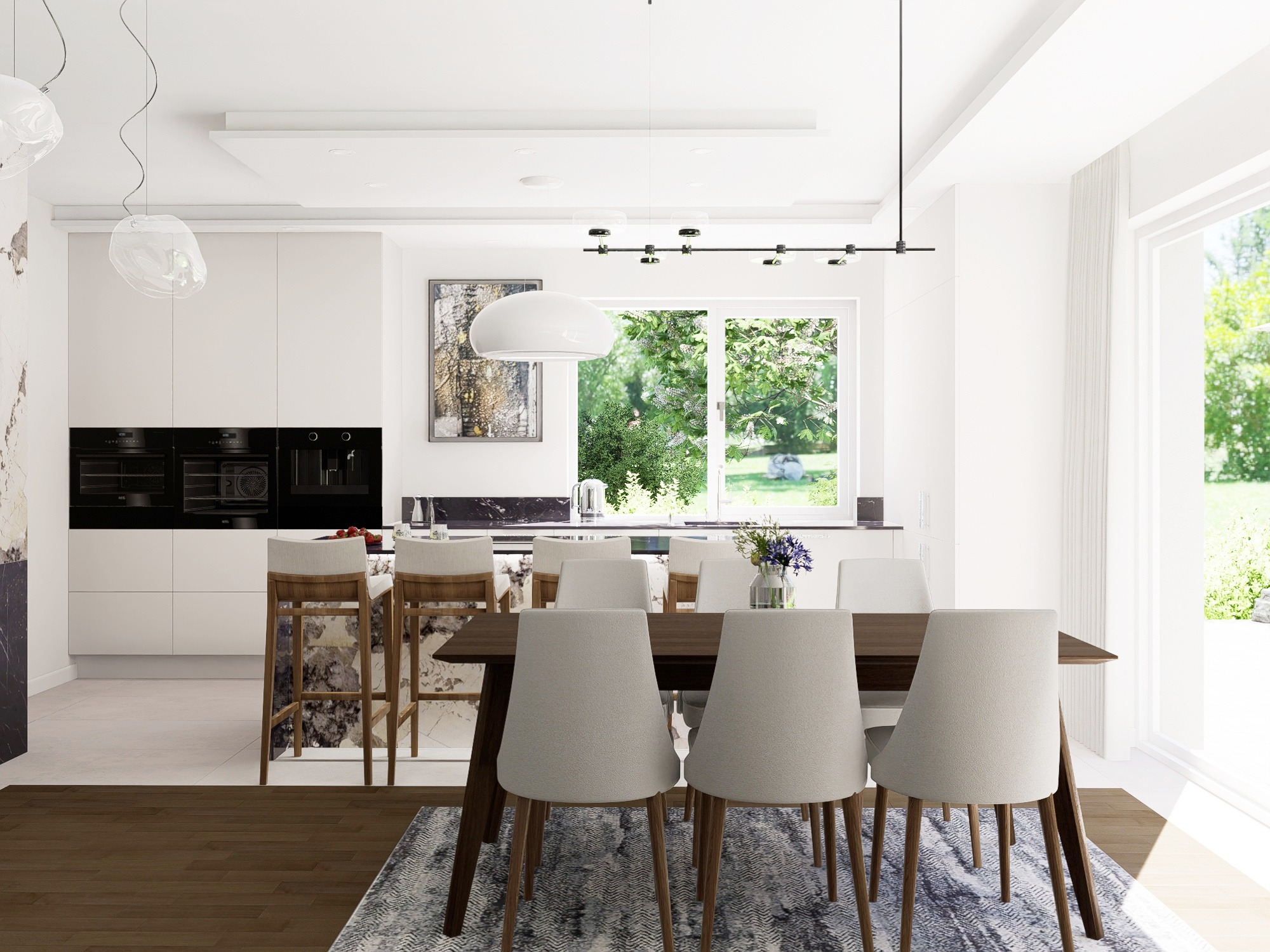 salon z kuchnią i jadalnią