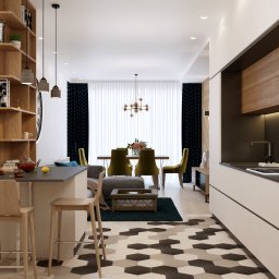 salon i kuchnia w mieszkaniu o powierzchni 75 m²