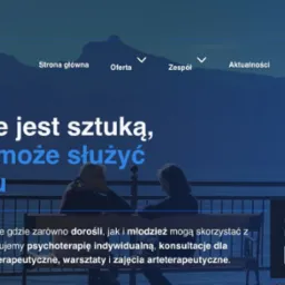 Strona internetowa gabinetu psychoterapii 'Sztuka Spotkania' z hasłem 'Spotkanie jest sztuką, a sztuka może służyć spotkaniu', widok na stronę główną z menu nawigacyjnym i informacją o ofercie...