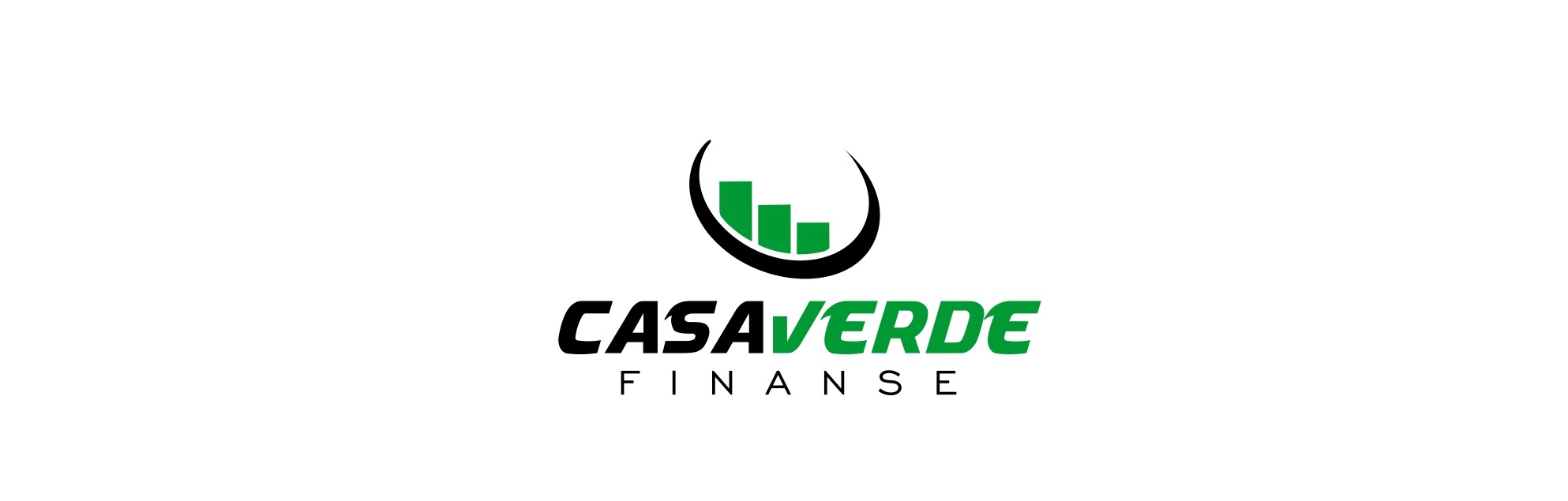 Logo firmy Casaverde Finanse z zielonym symbolem słupkowego wykresu w czarnym półokręgu.