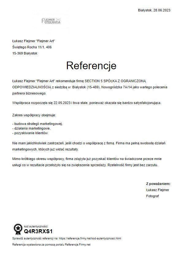 Referencje od Flejmer Art