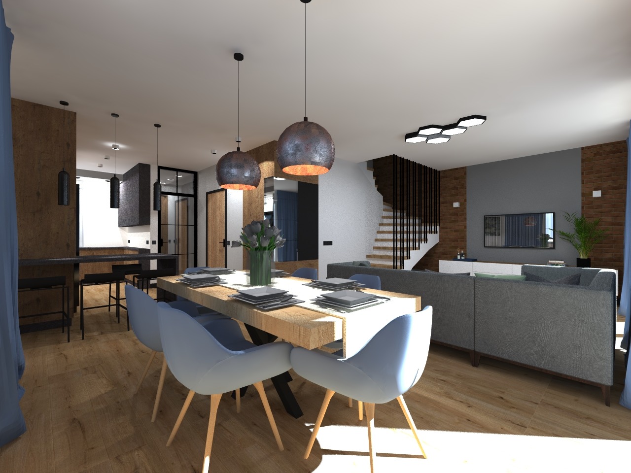 Dom z klimatem w Szczecinie. Kompleksowy projekt wnętrz z koordynacją zamówień.